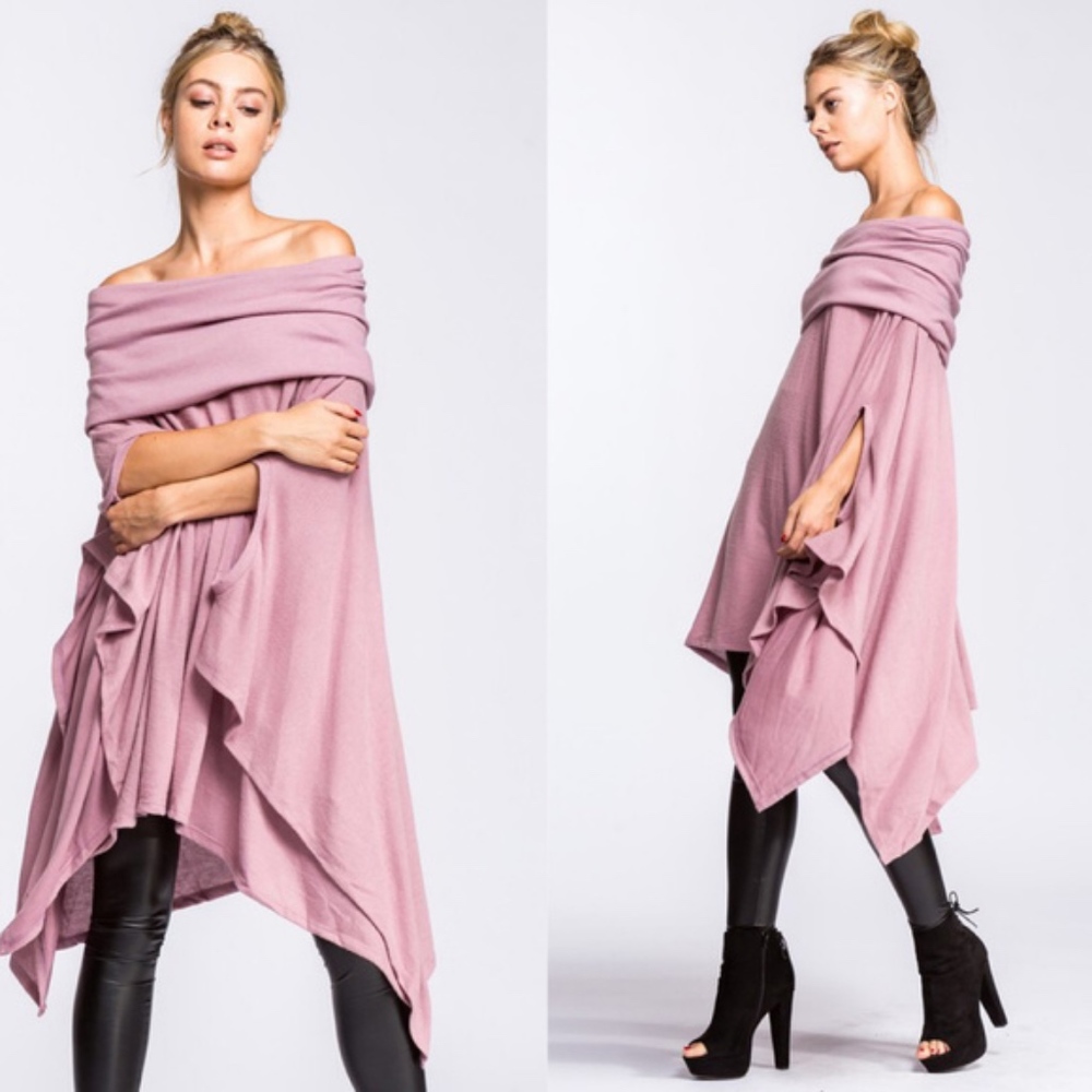 HENRY Off Shoulder Tunic Top - MAUVE - Picture 3 of 3